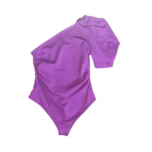 Intimately Free People Purple One Puff Shoulder Thong Bodysuit S Stretch thumbnail 2