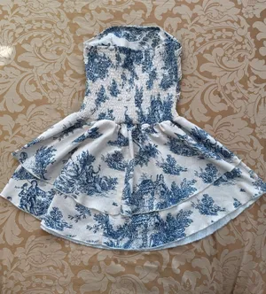 Cider Strapless Mini Dress Blue and White Porcelain China Print XS thumbnail 1