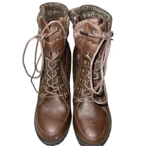 Brown Quilted lace up and zip Ankle Boots thumbnail 3