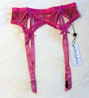 NWT For Love & Lemons Fuchsia Pink Lace Garter Belt - Small thumbnail 1