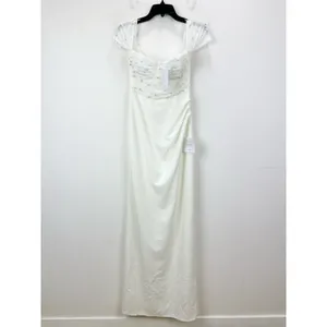Lulus Immensely Charming White Mesh Pearl Bustier Maxi Dress Wedding Small NWT thumbnail 5