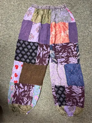 NEW Kantha Patchwork Harem Pants Boho Joggers Purple S-XL thumbnail 3