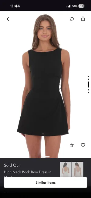 High Neck Back Bow Dress in Black thumbnail 2