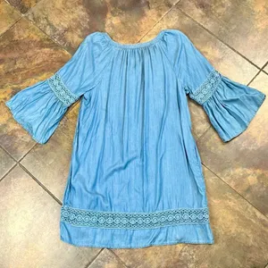 Crown & Ivy Blue V-neck Bell 3/4 Sleeve Denim Dress XL thumbnail 11