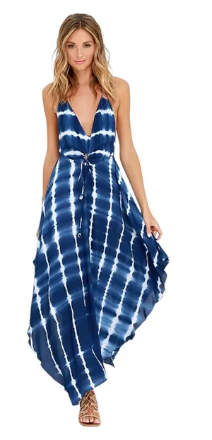 Lulus Tropi-Cali Love Blue Tie-Dye Maxi Dress Size XS Blue White thumbnail 1