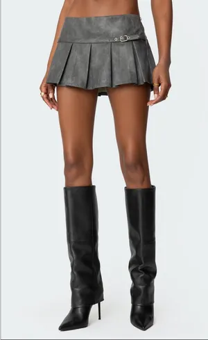 Edikted Billi Faux Leather Pleated Mini Skort thumbnail 4