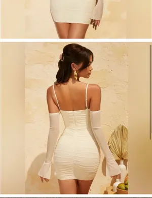 Dukine Ruched Mini Dress Cream thumbnail 2