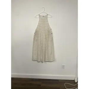 KIMCHI BLUE Size S Gingham White Beige Plaid Linen Cotton Pinafore Dress Snaps thumbnail 5
