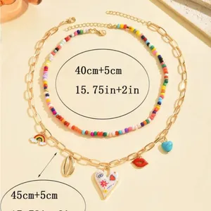 😍😍😍BOGOHO 😍😍😍Multicolor Heart Pendant Necklace Set Gold thumbnail 5