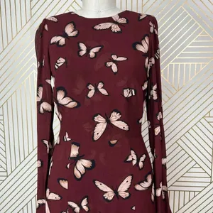 Reformation Butterfly Print Long Sleeve Mini Dress Maroon Red Size‎ 2 thumbnail 4