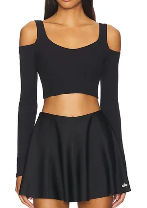Alo Yoga Ribbed Cropped Butterfly Long Sleeve Tee Black Small thumbnail 1