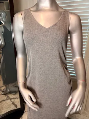 Stowaway Collection Maternity Ribbed Maxi Dress Gray Sleeveless Large thumbnail 3