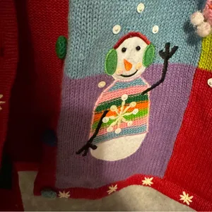 Tiara International Small Red Winter Snowman Cardigan Sweater thumbnail 5