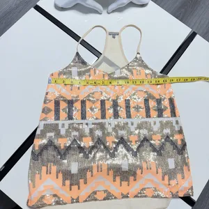 Charlotte Russe XS Sequined Geometric Cami Top Peach Gold Silver Racerback💋 thumbnail 12