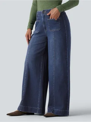NEW Halara Flex High Waisted Pockets Washed Casual Wide Leg Jeans Size M thumbnail 7