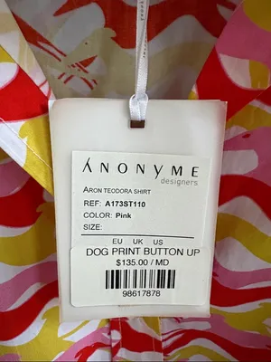 NWT ANONYME Dog Print Button Up Top Size Medium Retail $135.00 thumbnail 3