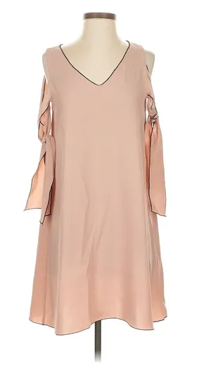 Zara Blush Pink Cold-Shoulder Midi Dress with Bow Sleeves EXCELLENT thumbnail 1