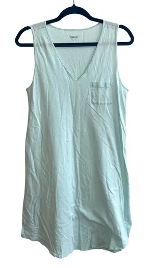 Garnet Hill‎ Womens S Dress Lightweight Mint Green Organic Cotton V-Neck Pocket thumbnail 1