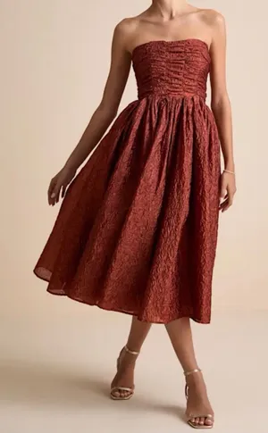 Lulus Women’s Sleeveless Analeia Rust Jacquard Lace-Up Midi Dress Size Medium thumbnail 1