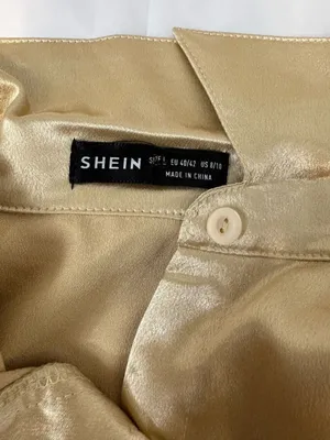 SHEIN Champagne Gold Satin Button Down Crop Top Womens Large Corset Hem Blouse thumbnail 7