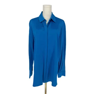 Kobi Halperin Bella Ocean Blue Satin Oversized Button Down Shirt Size M thumbnail 2