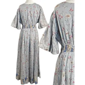 Free People Bohemian Billowy Cottage Lysette Maxi Dress Periwinkle Floral Medium thumbnail 7