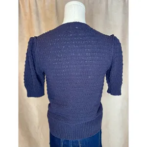 Free Assembly Blue Knit Cardigan Puff Sleeve Cottagecore Sweater Top Small thumbnail 4