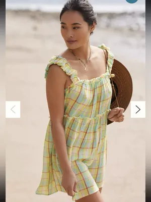 Anthropologie Plaid gauze Ruffle Mini Dress Boho Babydoll yellow size XL thumbnail 3