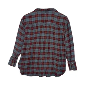 Free People Top Womens Extra Small Blue Wool Blend Plaid Button Up Boho Cottage thumbnail 2
