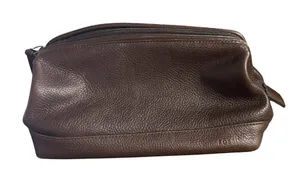Fossil Pebbled Leather Toiletry Zip Bag Travel Vintage 90s Cosmetic Overnight thumbnail 1