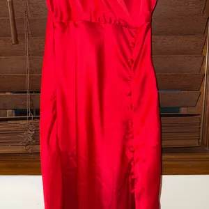 PRE-OWNED Zara Red Satin Lingerie Style V-Neck Slit Midi Dress XS 8116/845/600 thumbnail 13