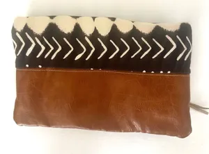 Maddie Kay faux leather and cloth fold over clutch thumbnail 1