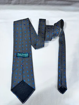 Peter Thomas Silk Tie Made By Superba Geometric Black Grey Blue Polka Dots thumbnail 3