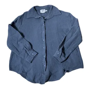 Princess Polly Gauze Button Down Shirt Womens Size 2 Blue Long Sleeve Cotton Top thumbnail 1
