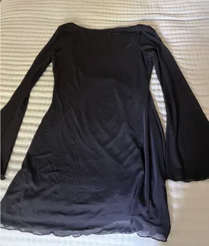 Black long sleeve mini dress with bell sleeves thumbnail 1