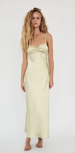ZARA dress maxi sagę light olive green satin Effect Wedding Party Coctail thumbnail 12
