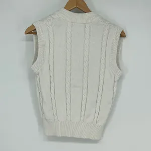 Vintage BOAST USA‎ Cream Cable Knit V Neck Sleeveless Vest Sweater Top Women's S thumbnail 2