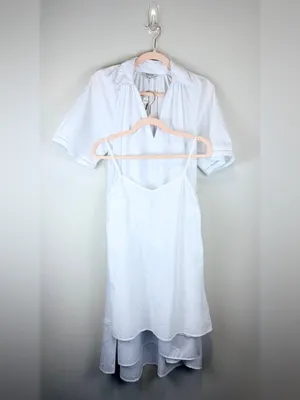 Madewell White Cotton Midi Dress NWT XXS Collared Poplin Slip Lined Summer thumbnail 10