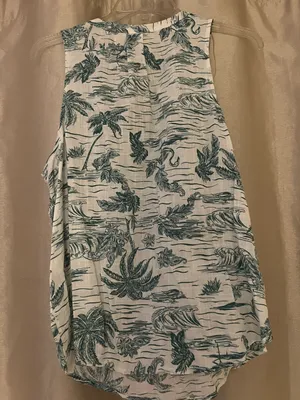 A New Approach sleeveless linen, white, and green shirt thumbnail 3