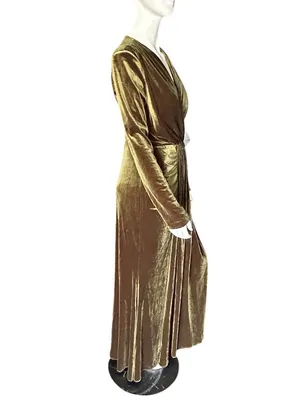 Inewer Stretch Velvet Draped Maxi Dress Green Size 16 NWT thumbnail 3