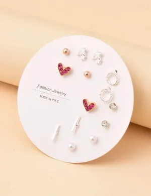NEW 7 pairs of stud earrings, heart Jewelry, star Earrings bar, silve thumbnail 1