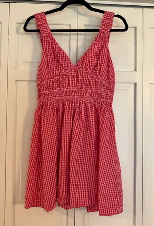 Asos pink and red gingham smocked waist mini dress milkmaid size 6 thumbnail 8