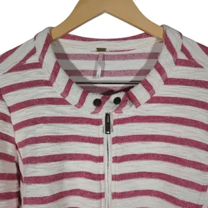 Free‎ People Striped Peplum Moto Jacket Womens M Pink White Zip Up thumbnail 4