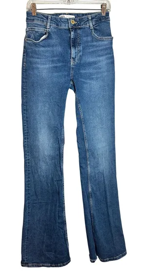 Zara Womens High Rise Flare Jeans Blue‎ Medium Wash Denim Size US 8 EUR 40 thumbnail 1
