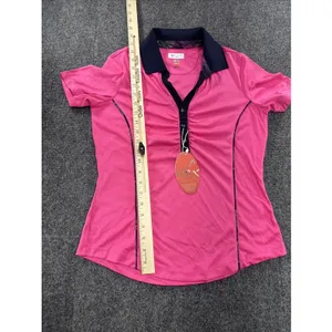 Greg Norman ML75 Play Dry Golf Polo Women Small Bright Pink Navy Ruched NWT thumbnail 8