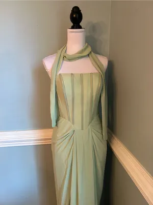 Strapless Sage Green Evening Gown Size 6 thumbnail 2