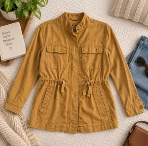 Old Navy Women’s Small Tan Linen Blend Utility Safari Jacket Drawstring Waist thumbnail 1
