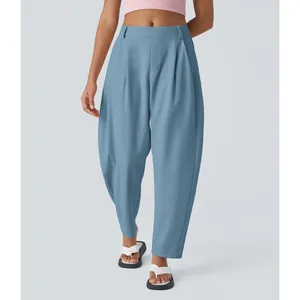Halara Mid Rise Pocket Barrel Leg Work Pants Casual Pleated Pull On Light Blue S thumbnail 3