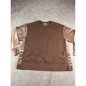 Athleta Womens L Retroplush Velvet Crewneck Sweatshirt Pullover Side Snaps Brown thumbnail 3