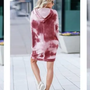 Long Sleeve Hooded Dress Tie Dye Printed Contrast Color thumbnail 2